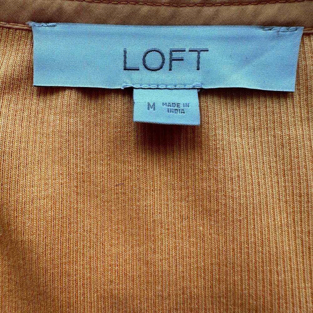 Ann Taylor LOFT Orange, Puffed Sleeves, Bandana Embroidery, Ribbed Top- M - Picture 5 of 9